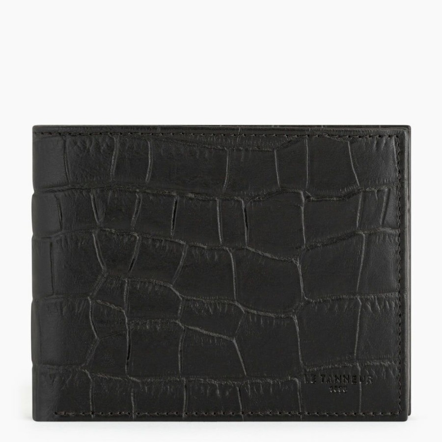 Homme le tanneur Petite Maroquinerie | Portefeuille Horizontal Zippe 2 Volets Charles En Cuir Effet Croco Noir