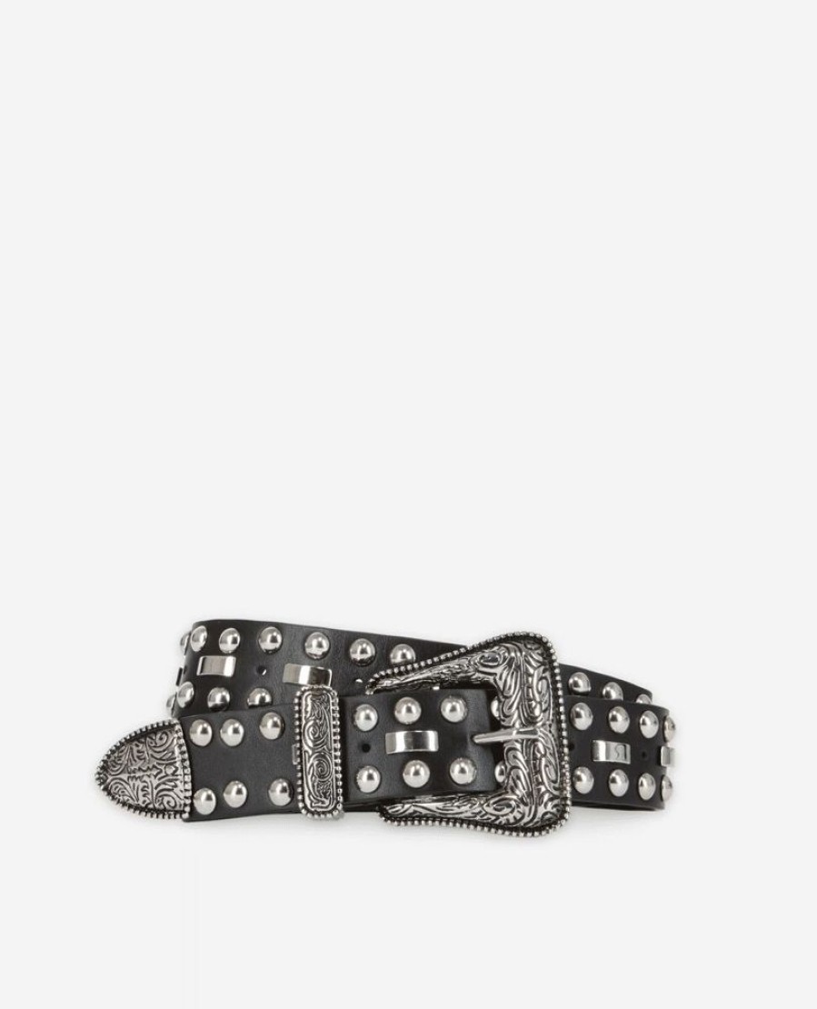 Femme the kooples Ceintures | Ceinture Taille Basse En Cuir Avec Clous Et Rivets