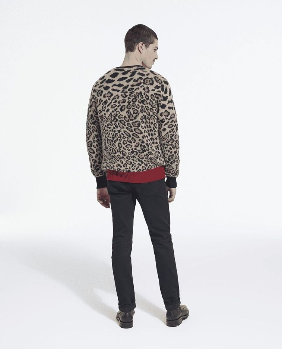 Homme the kooples Pulls & Gilets | Pull Col Rond Jacquard Leopard Et Rib Contraste