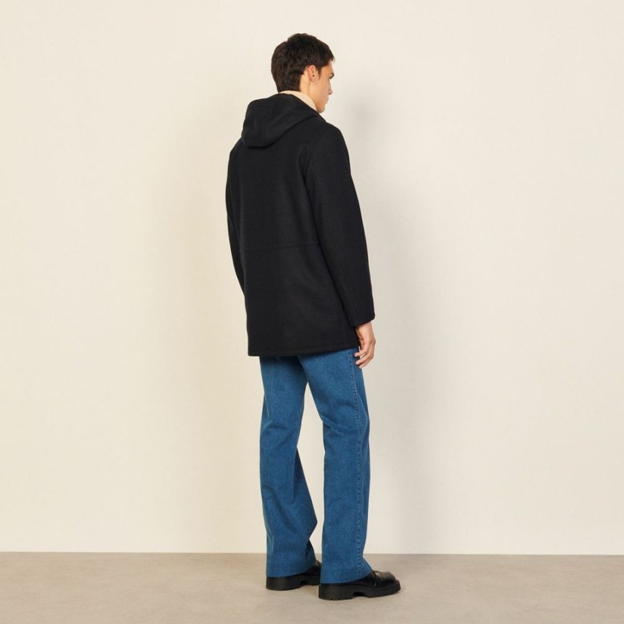 Homme sandro Manteaux & Vestes | Parka A Capuche En Laine Cachemire Bleu