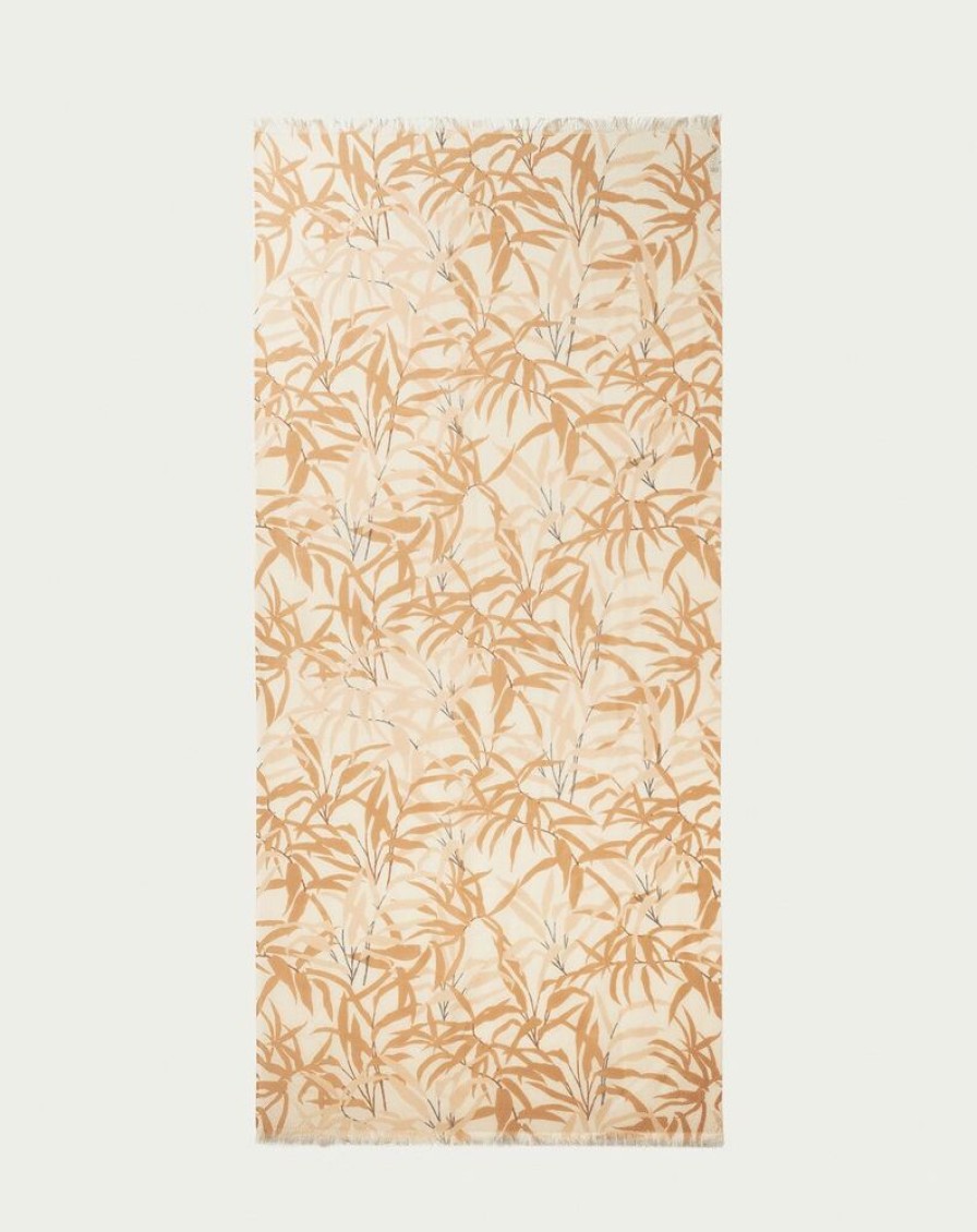 Femme eric bompard Echarpes & Foulards | Etole Imprime Bambou 180 Cm X 85 Cm - Accessoires - Pampas Beige