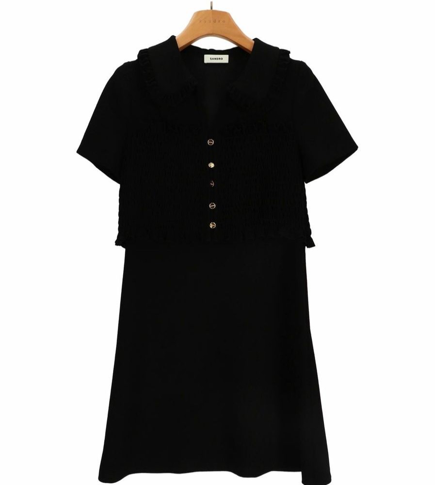 Femme sandro Robes & Jupes | Robe Courte Smockee Noir