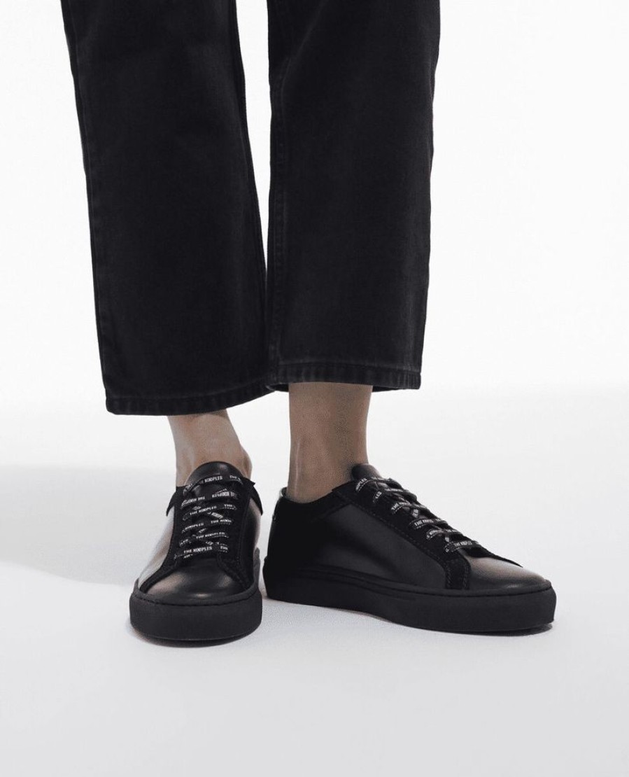 Femme the kooples Baskets | Baskets En Cuir Avec Empiecement En Vinyle Noir