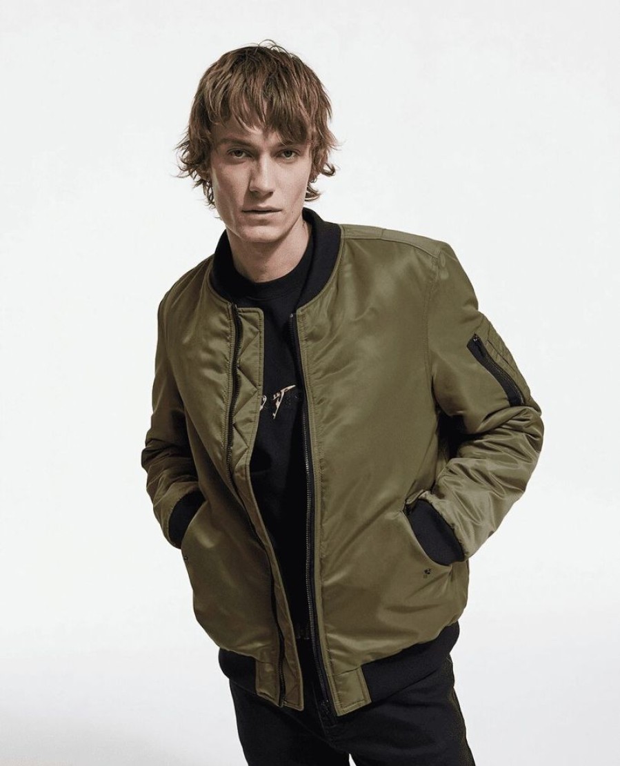 Homme the kooples Manteaux & Vestes | Blouson Forme Bombers A Bords Cotes Vert