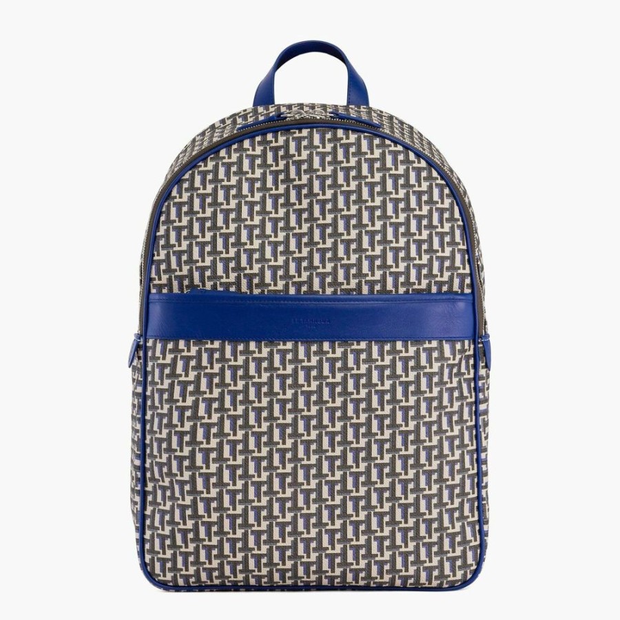 Homme le tanneur Sacs A Dos | Sac A Dos Zippe Camille En Toile Enduite Bleu