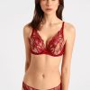 Femme aubade Soutien-Gorges | Soutien-Gorge Triangle Avec Armatures Fleur De Tattoo Rouge