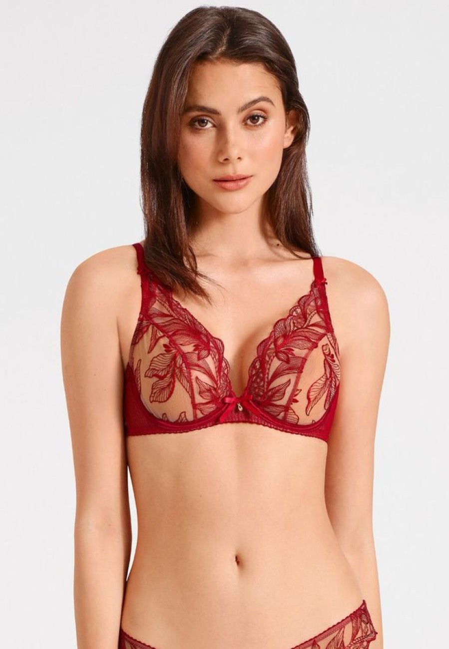 Femme aubade Soutien-Gorges | Soutien-Gorge Triangle Avec Armatures Fleur De Tattoo Rouge