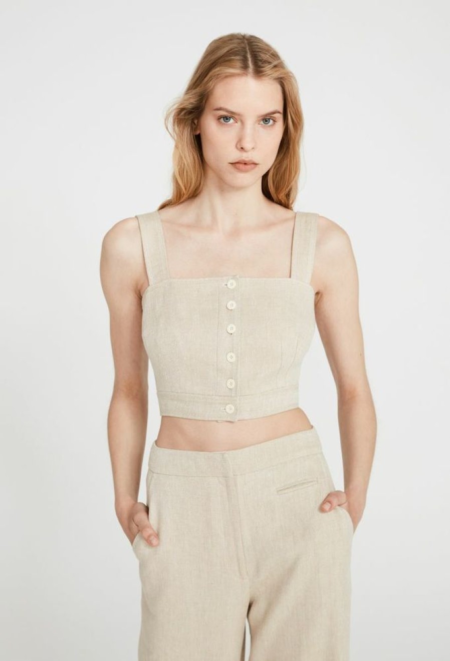 Femme claudie pierlot T-Shirts | Top Court Lin Beige