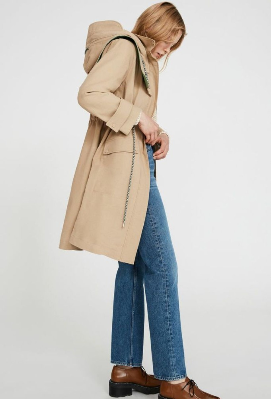 Femme claudie pierlot Manteaux & Vestes | Trench Long A Capuche Beige