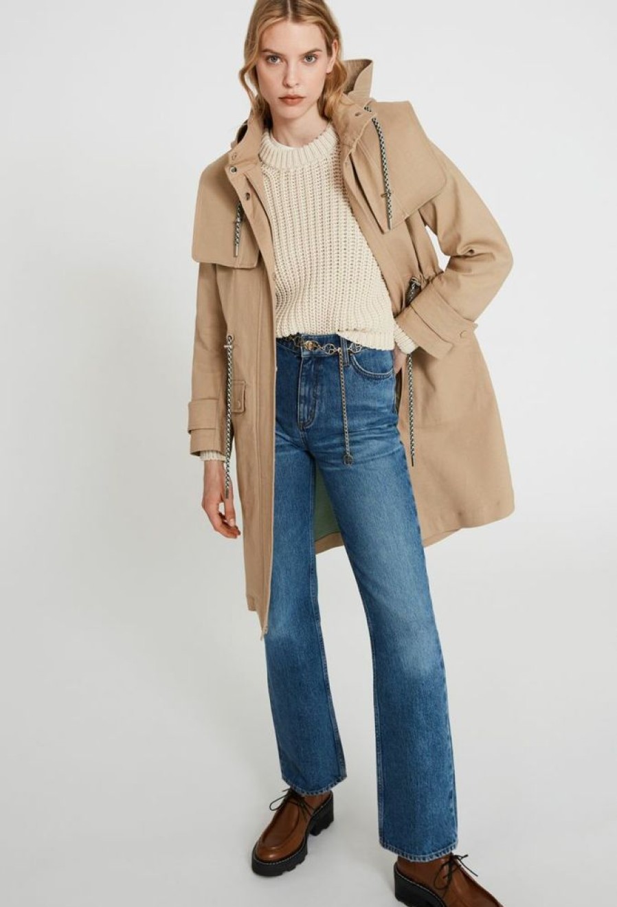 Femme claudie pierlot Manteaux & Vestes | Trench Long A Capuche Beige