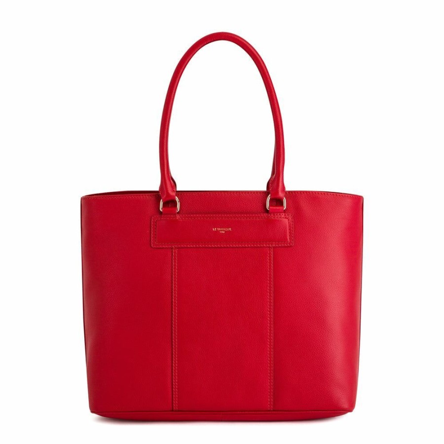 Femme le tanneur Sacs | Grand Sac Cabas Judith En Cuir Graine Rouge