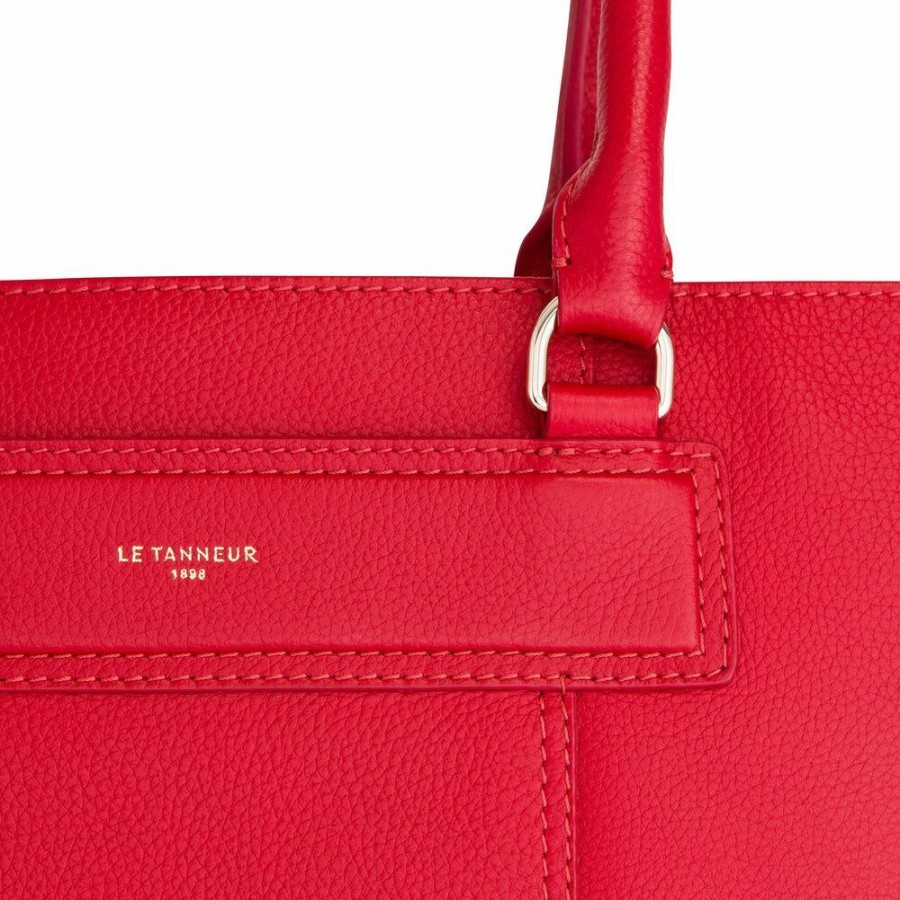 Femme le tanneur Sacs | Grand Sac Cabas Judith En Cuir Graine Rouge