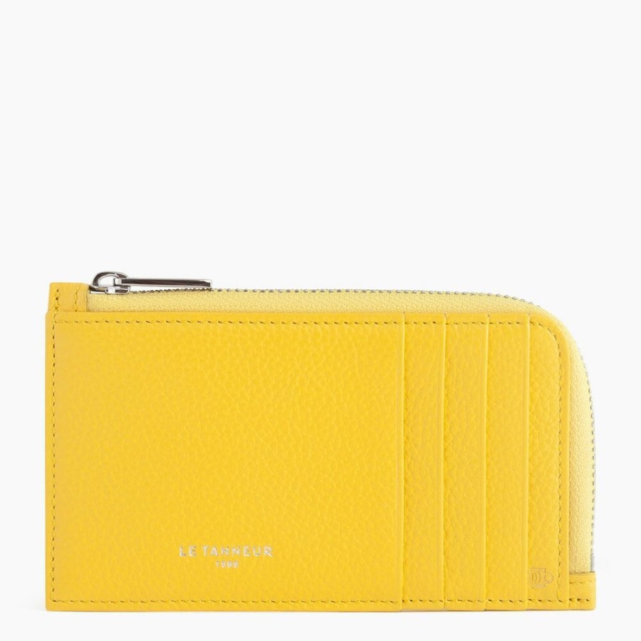 Homme le tanneur Petite Maroquinerie | Porte Cartes Large Zippe Emile En Cuir Graine Jaune