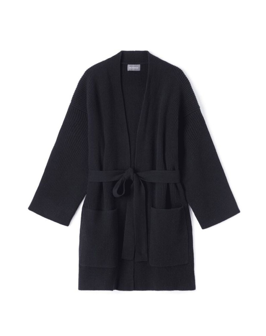 Femme eric bompard Manteaux & Vestes | Veste Col Chale Oversize Cotes Perlees A Poches - Femme Noir