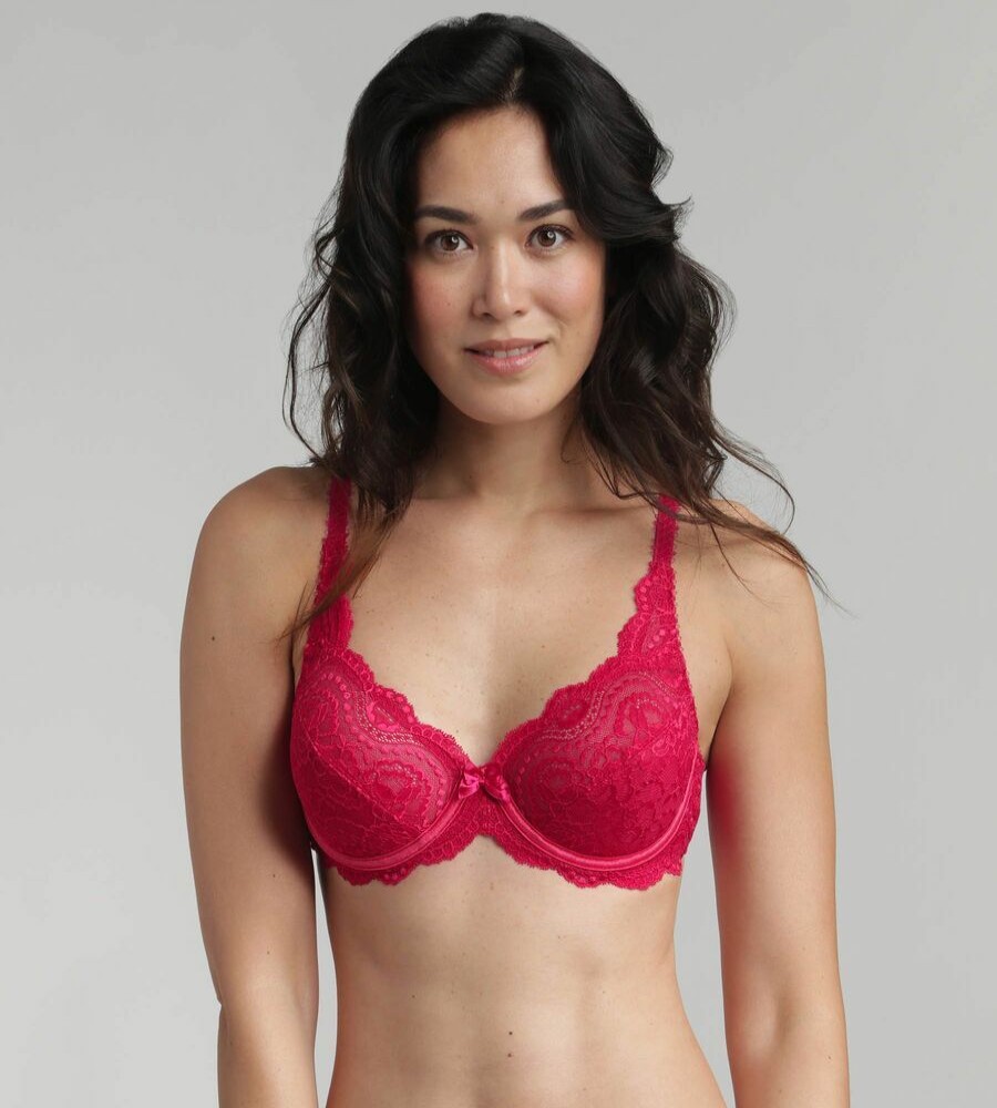 Femme dim Soutien-Gorges | Soutien-Gorge Emboitant Prune Flower Elegance Soutien-Gorge Rouge