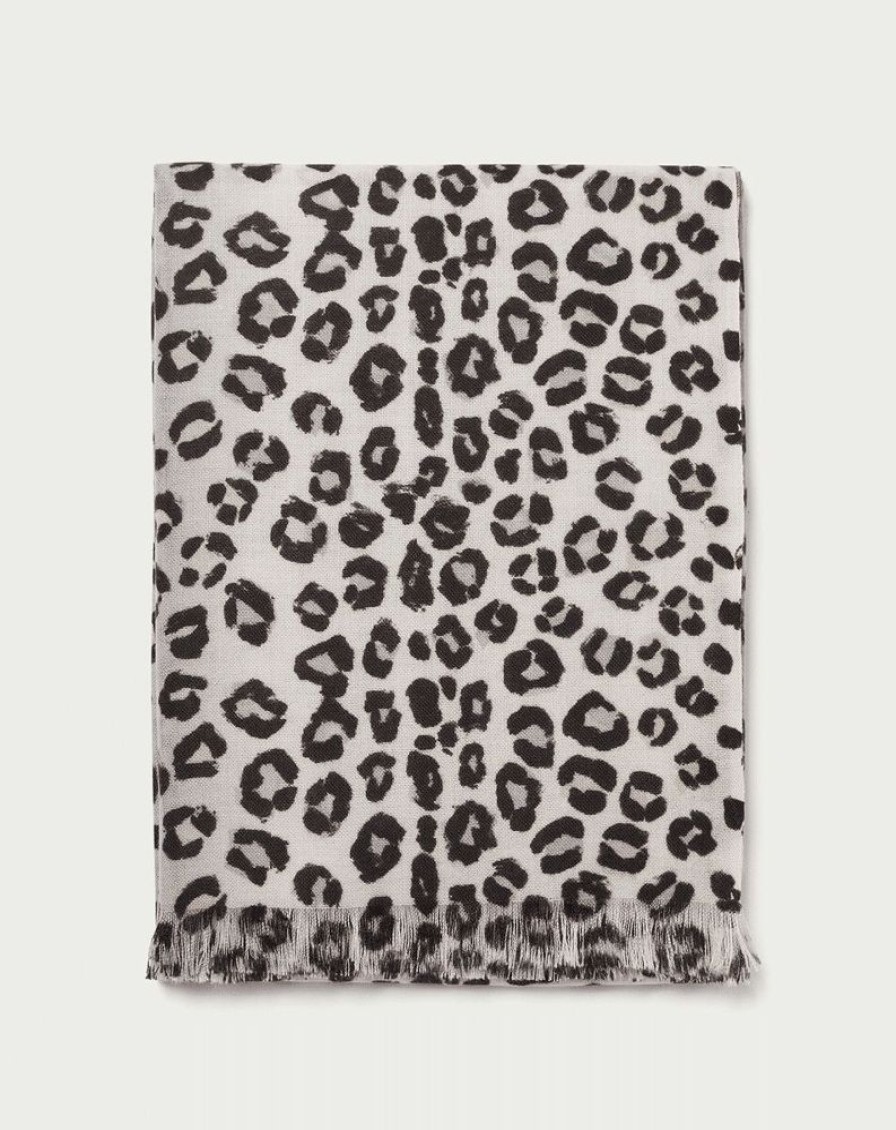 Femme eric bompard Echarpes & Foulards | Etole Imprime Leopard 180 Cm X 85 Cm - Accessoires - Roche Gris