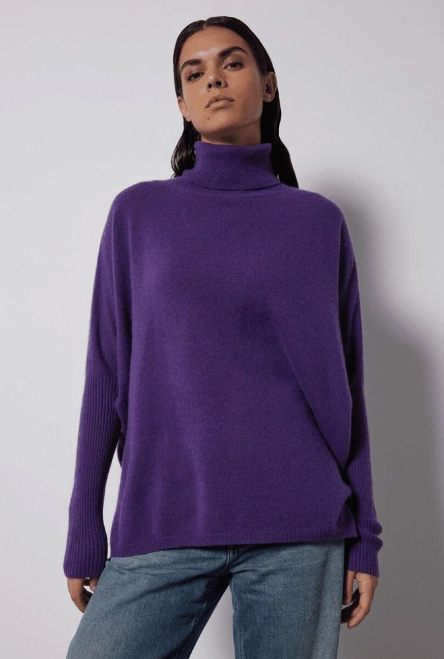 Femme notshy Pulls & Gilets | Pull Poncho Col Roule Cachemire Margareth Amethyste Violet