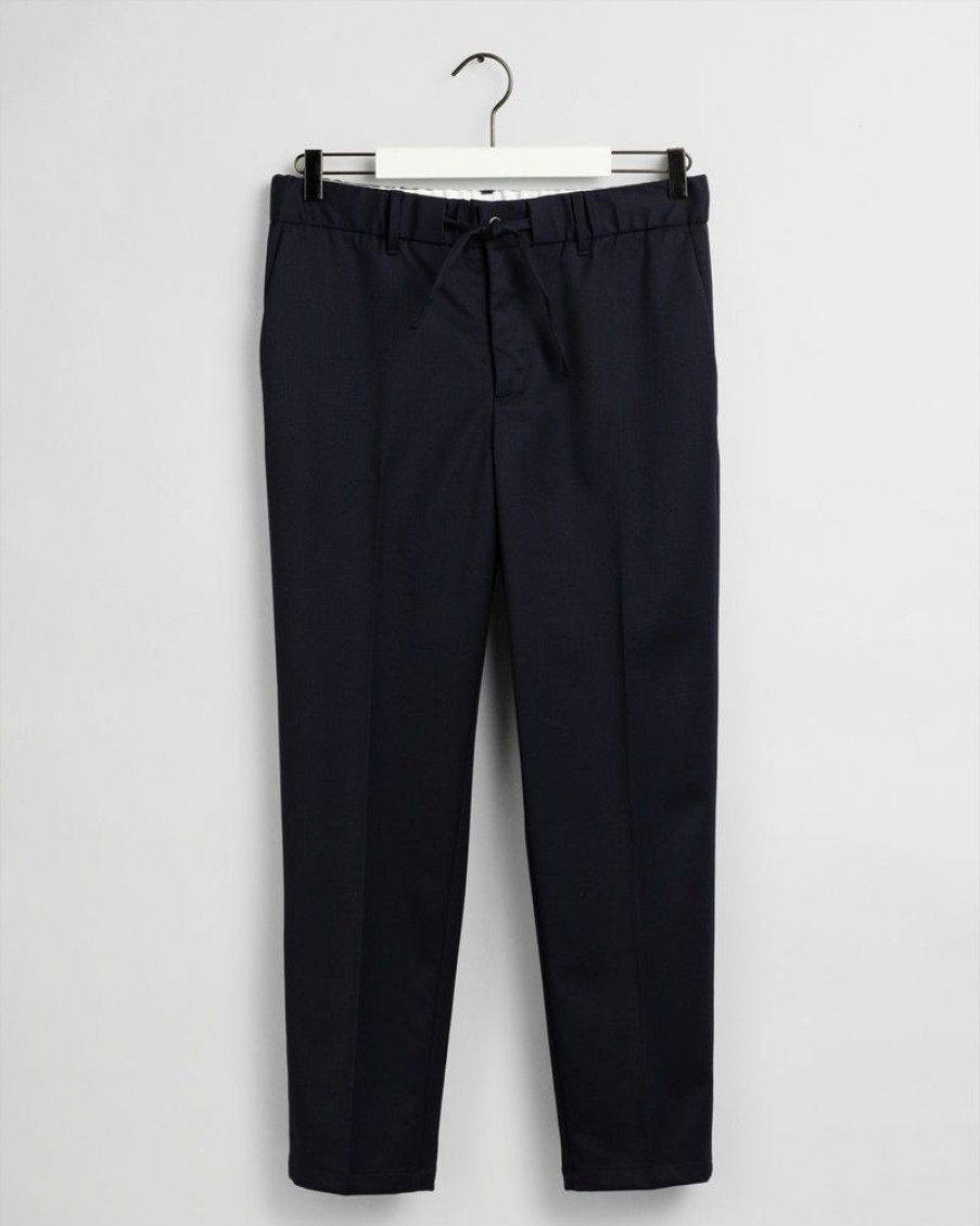 Homme gant Pantalons | D1. Drawstring Wool Trouser Bleu