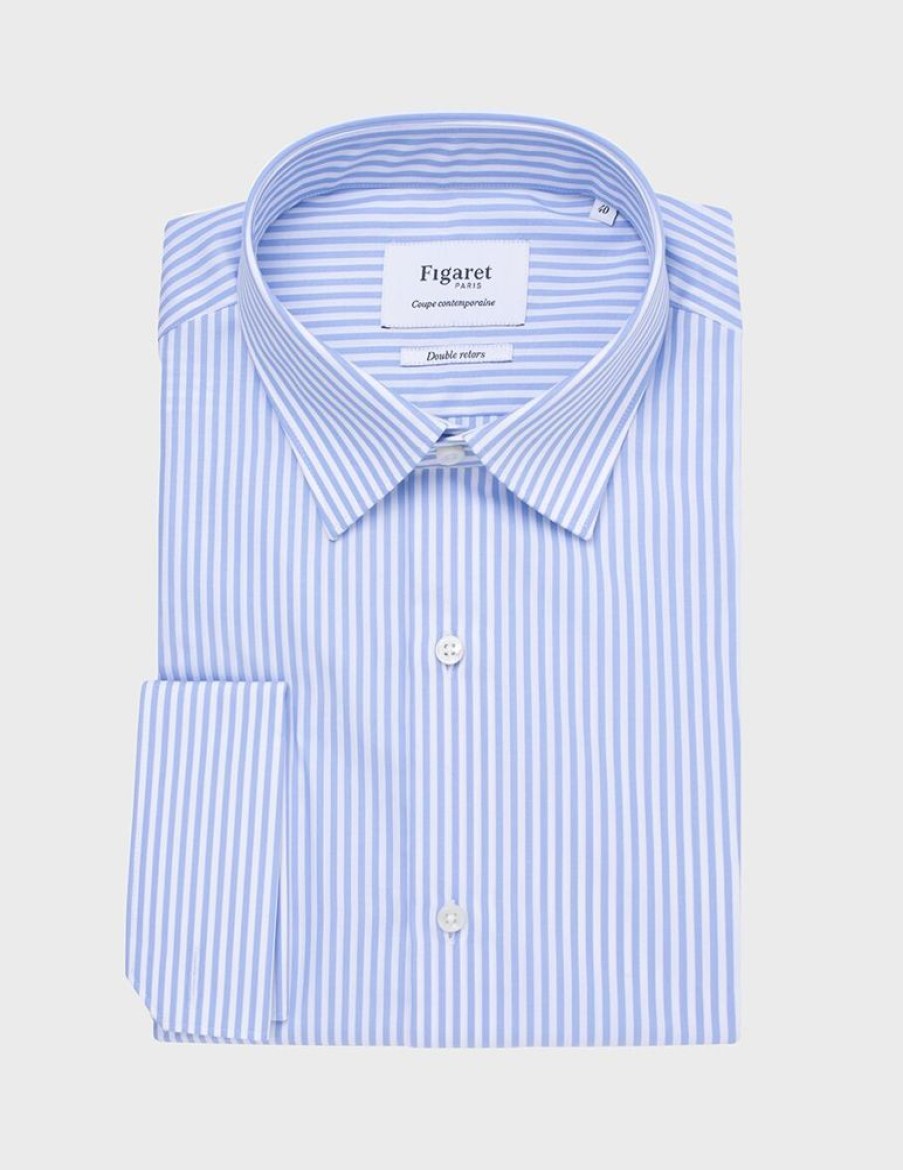 Homme figaret Chemises | Chemise Contemporaine Rayee E Bleu