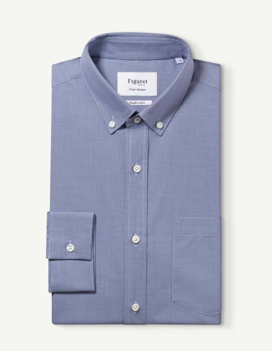 Homme figaret Chemises | Chemise Classique En Popeline Faux-Uni Marine Bleu