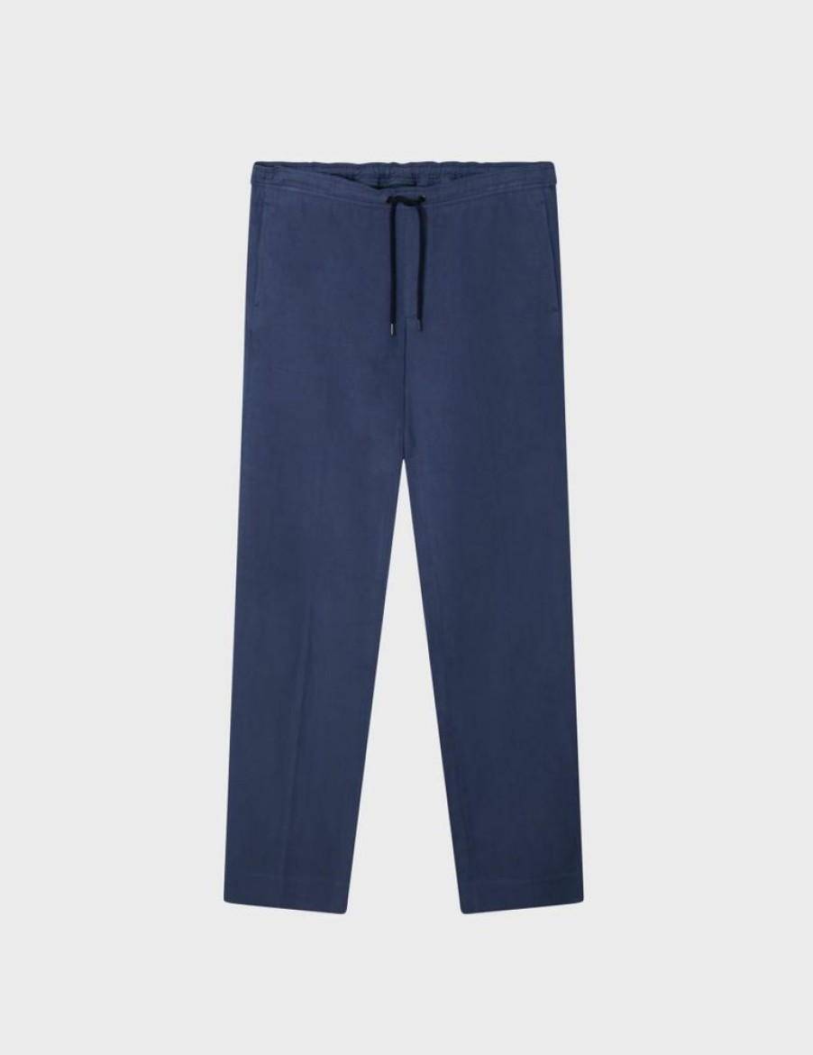 Homme figaret Pantalons | Pantalon Curtis Elastique En Coton Et Lin Bleu