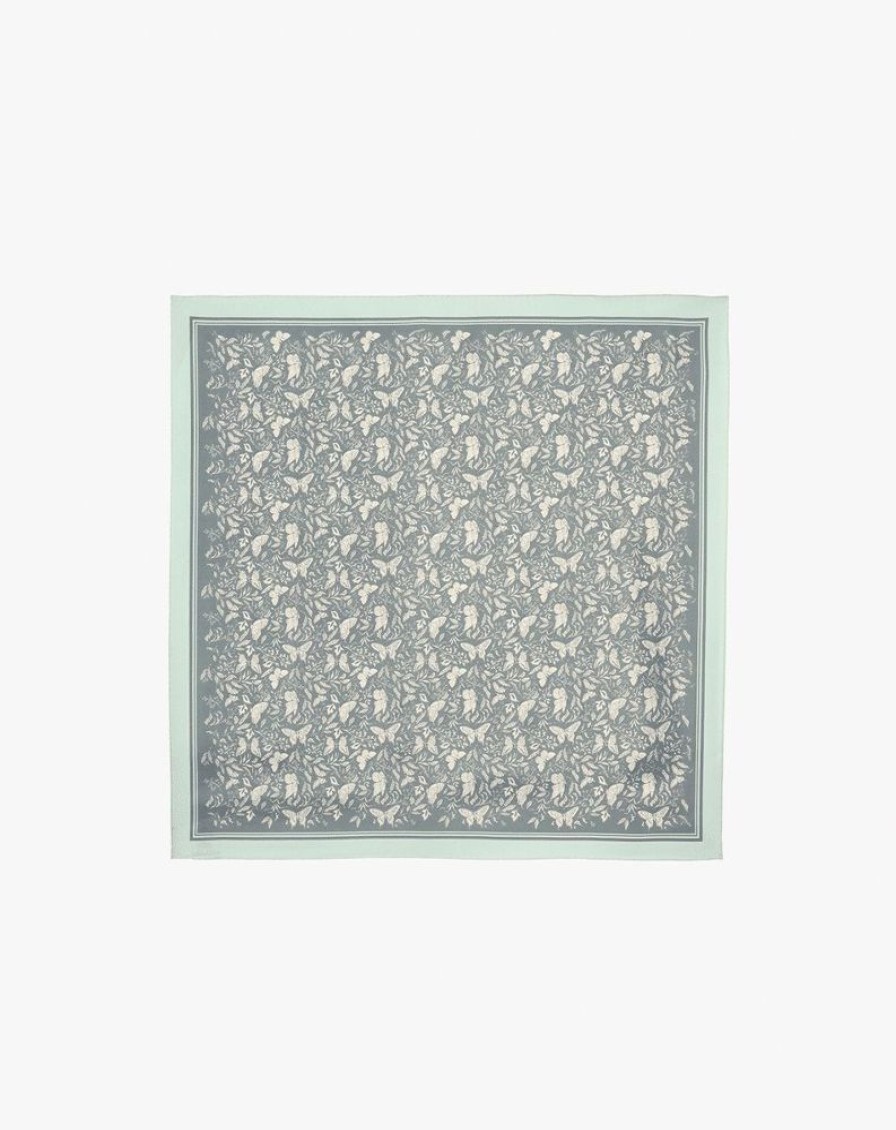 Femme eric bompard Echarpes & Foulards | Carre Soie Imprime Papillons 90 Cm X 90 Cm - Accessoires - Flanelle Gris