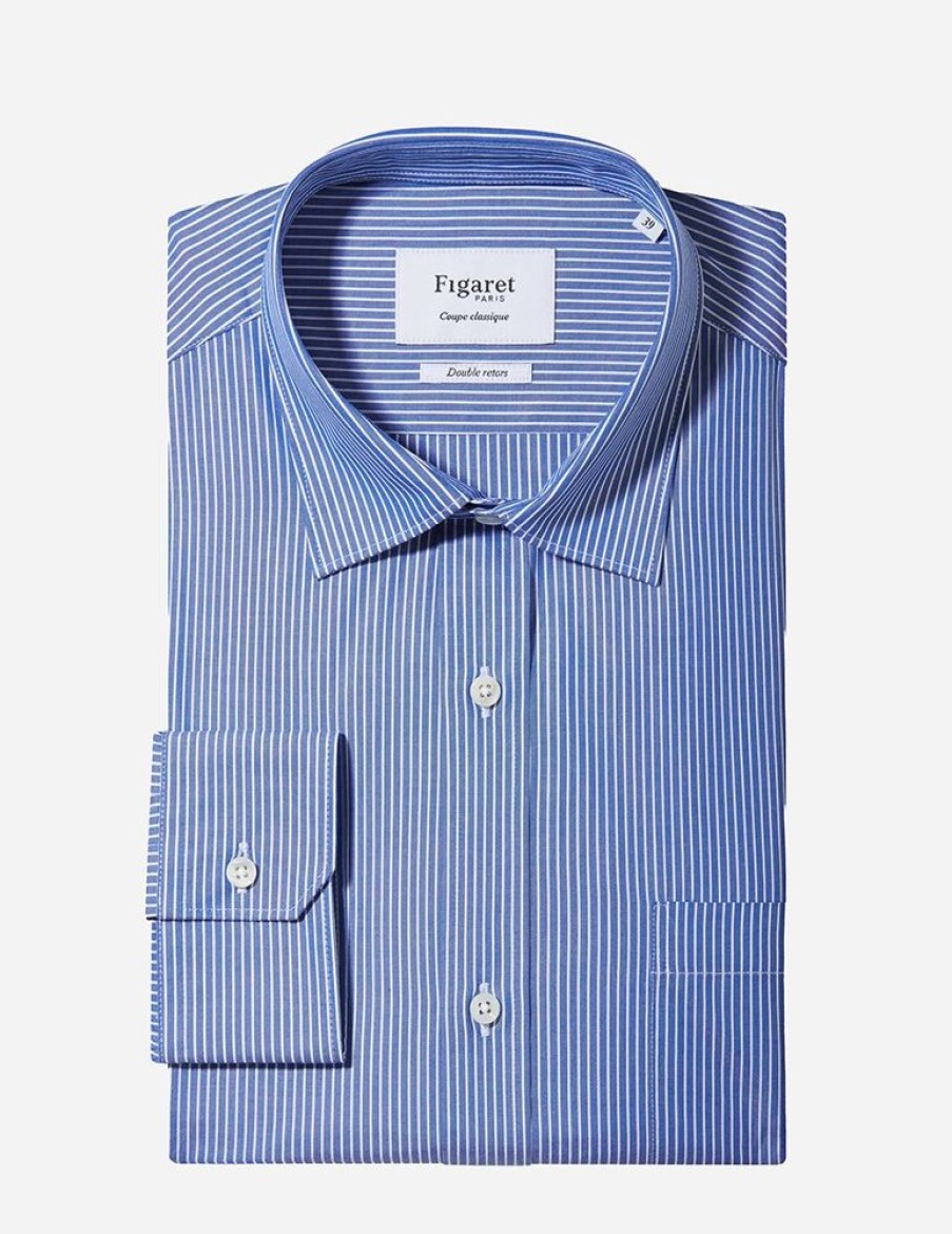 Homme figaret Chemises | Chemise Classique Rayee E Bleu