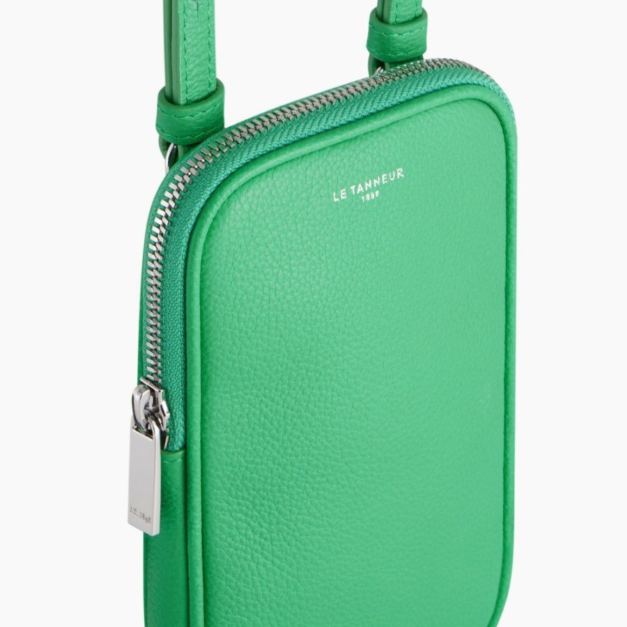 Homme le tanneur Porte-Documents | Pochette Telephone Zippee En Cuir Graine Vert