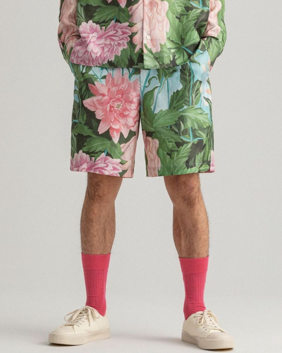 Homme gant outlet Pantalons | Dahlia Print Silk Shorts Rose