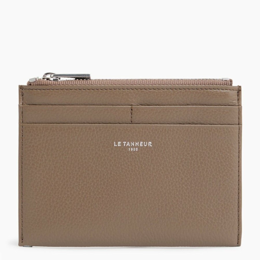 Homme le tanneur Petite Maroquinerie | Porte Cartes Moyen Modele Zippe Emile En Cuir Graine Taupe