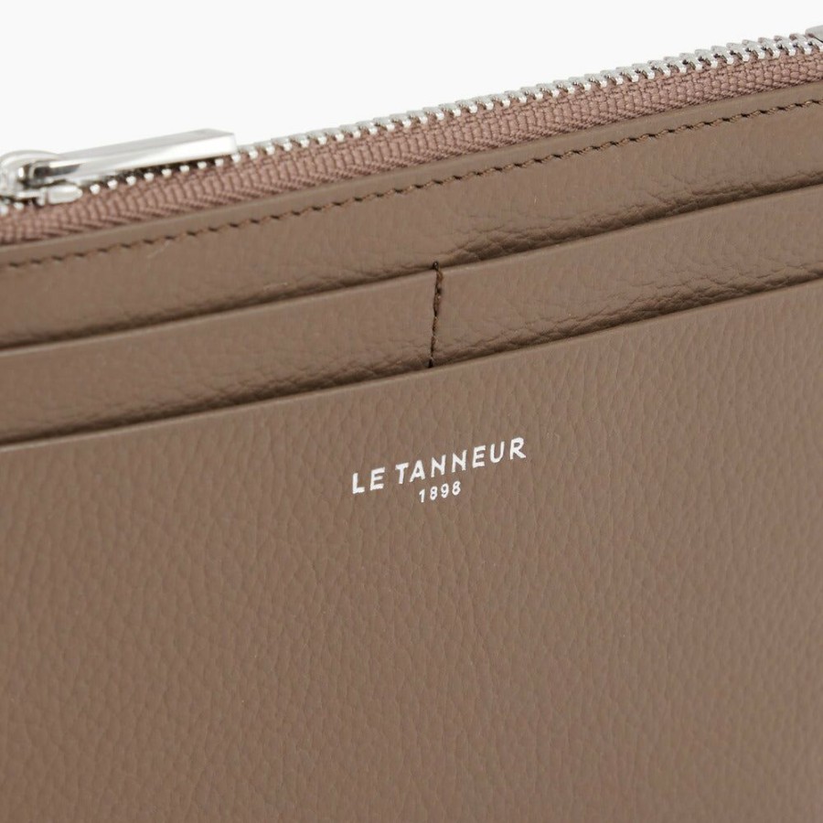 Homme le tanneur Petite Maroquinerie | Porte Cartes Moyen Modele Zippe Emile En Cuir Graine Taupe