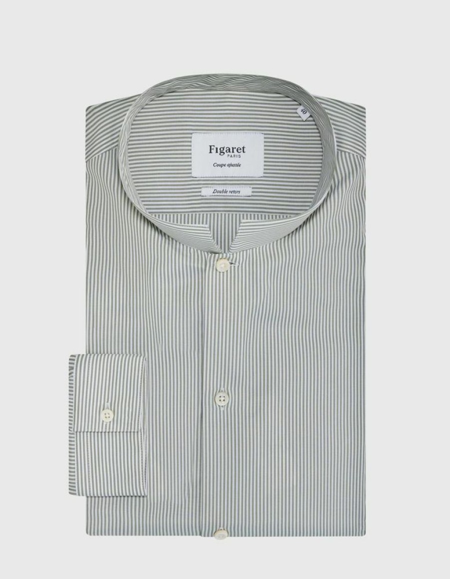 Homme figaret Chemises | Chemise Ajustee Rayee Kaki Vert