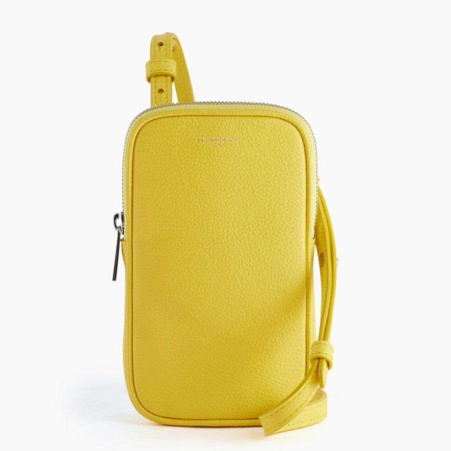 Homme le tanneur Porte-Documents | Pochette Telephone Zippee En Cuir Graine Jaune