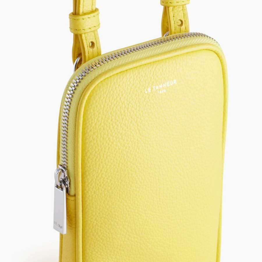 Homme le tanneur Porte-Documents | Pochette Telephone Zippee En Cuir Graine Jaune