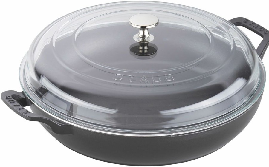 Maison staub Cuisine | Sauteuse Second Choix Avec Couvercle En Verre 30 Cm, Fonte Noir