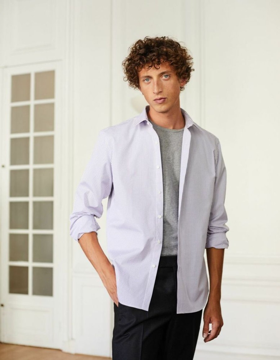 Homme figaret Chemises | Chemise Contemporaine En Popeline A Carreaux Bordeaux