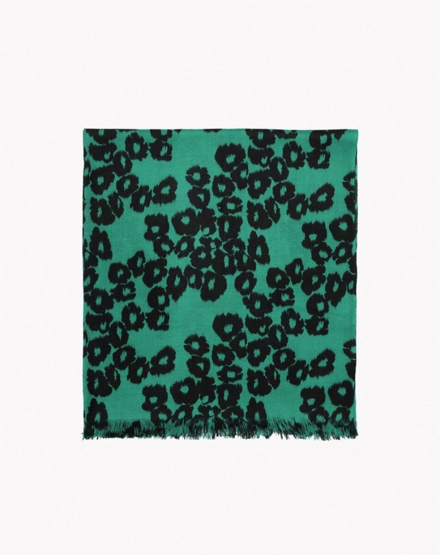 Femme eric bompard Echarpes & Foulards | Etole Imprime Ikat Leopard 180 Cm X 85 Cm - Accessoires - Peppermint Vert