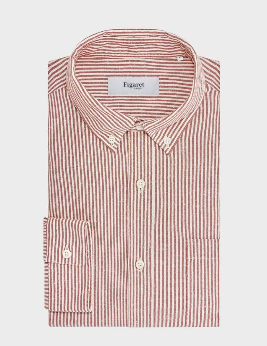 Homme figaret Chemises | Chemise Gabriel Rayee Terracotta Rouge