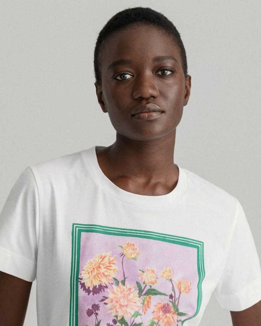 Femme gant T-Shirts | Dahlia Print T-Shirt Blanc