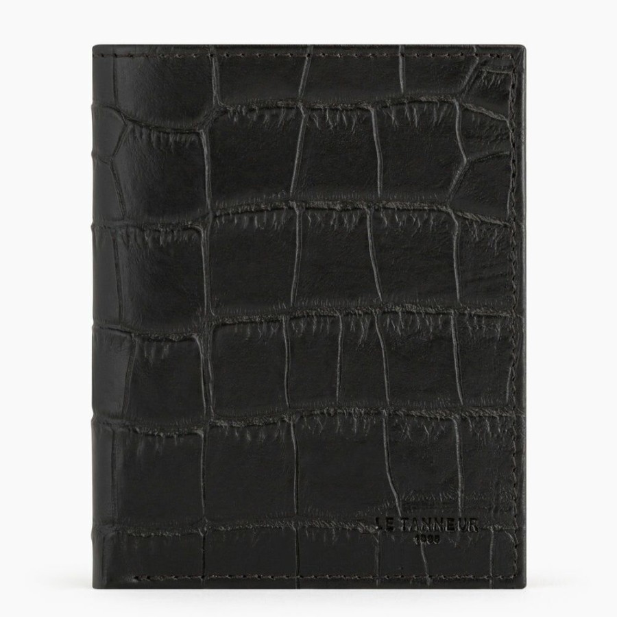 Homme le tanneur Petite Maroquinerie | Porte Cartes Moyen Modele Charles En Cuir Effet Croco Noir