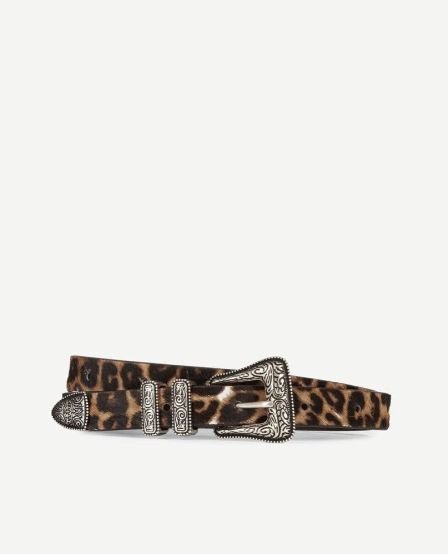 Femme the kooples Ceintures | Ceinture En Cuir Leopard Et Set Metallique Western Jaune