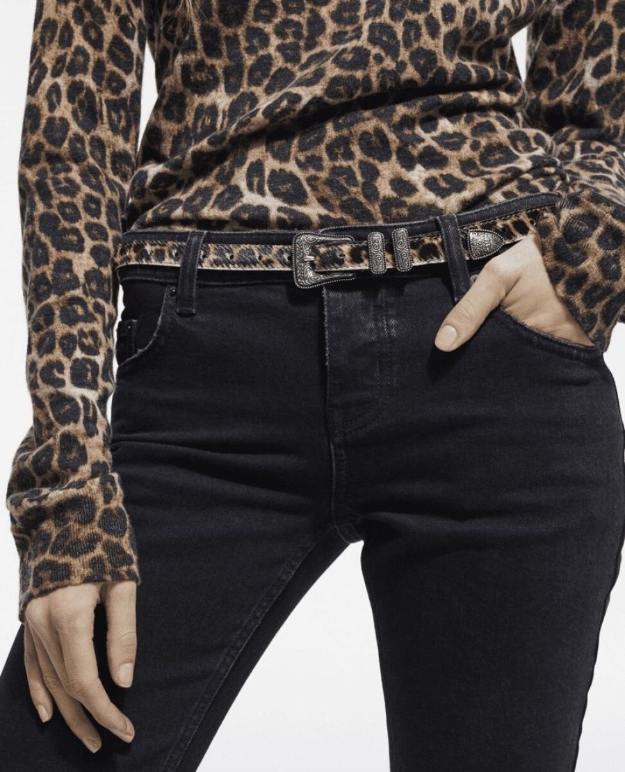 Femme the kooples Ceintures | Ceinture En Cuir Leopard Et Set Metallique Western Jaune