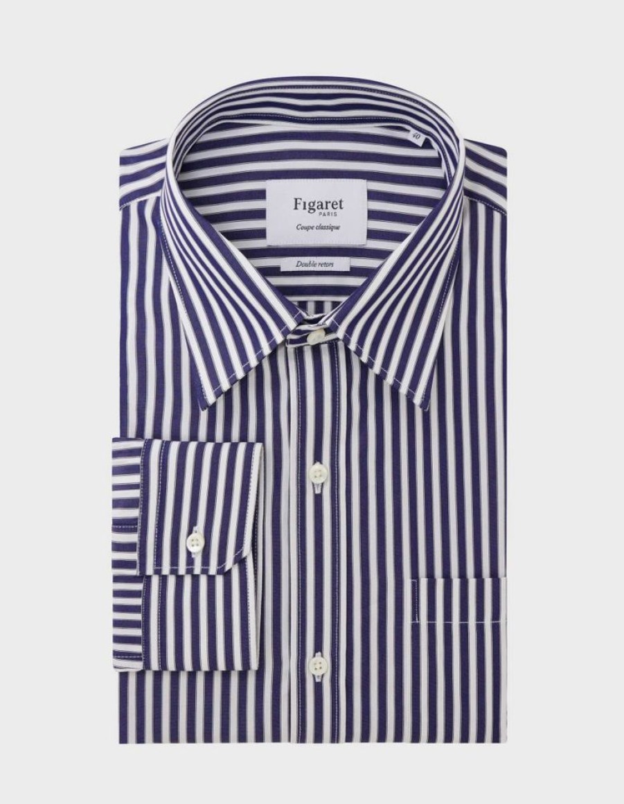 Homme figaret Chemises | Chemise Classique Rayee Marine Bleu