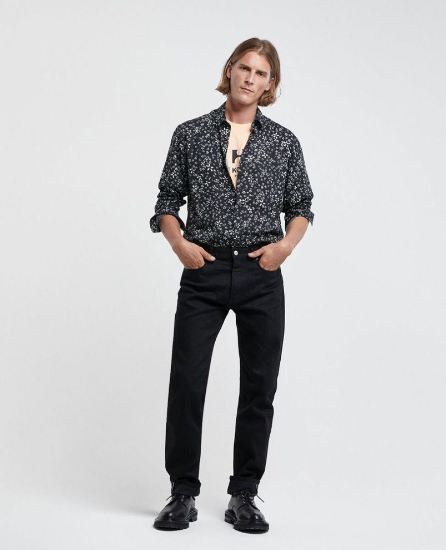 Homme the kooples Pantalons | Jean Coupe Slim Toile Japonaise Selvedge Noir