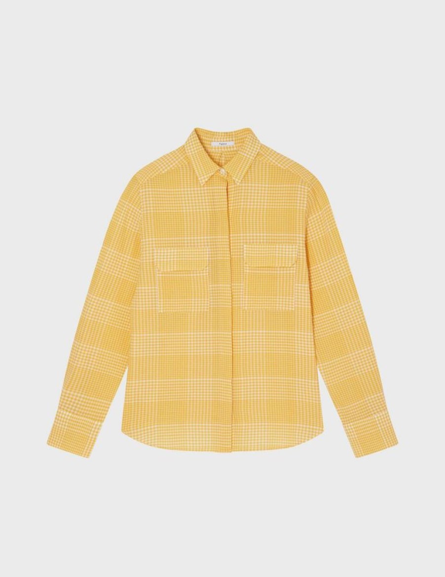 Femme figaret Chemises & Blouses | Chemise Demi A Carreaux Safran Jaune