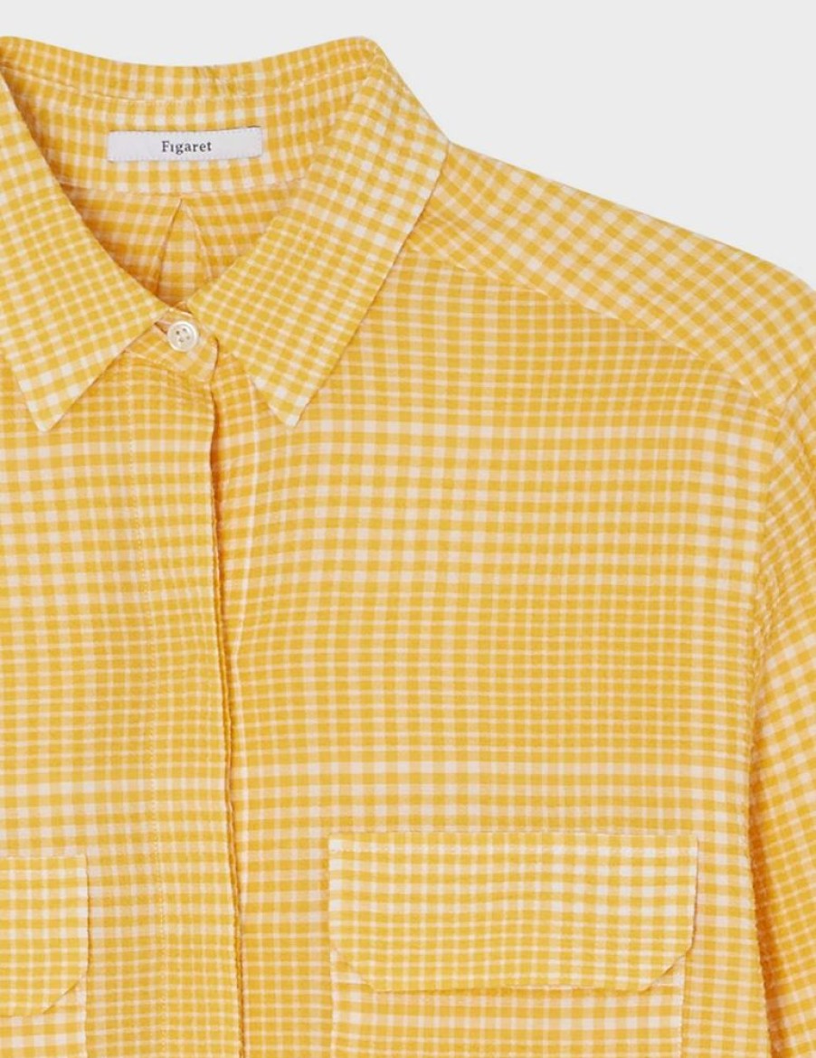 Femme figaret Chemises & Blouses | Chemise Demi A Carreaux Safran Jaune