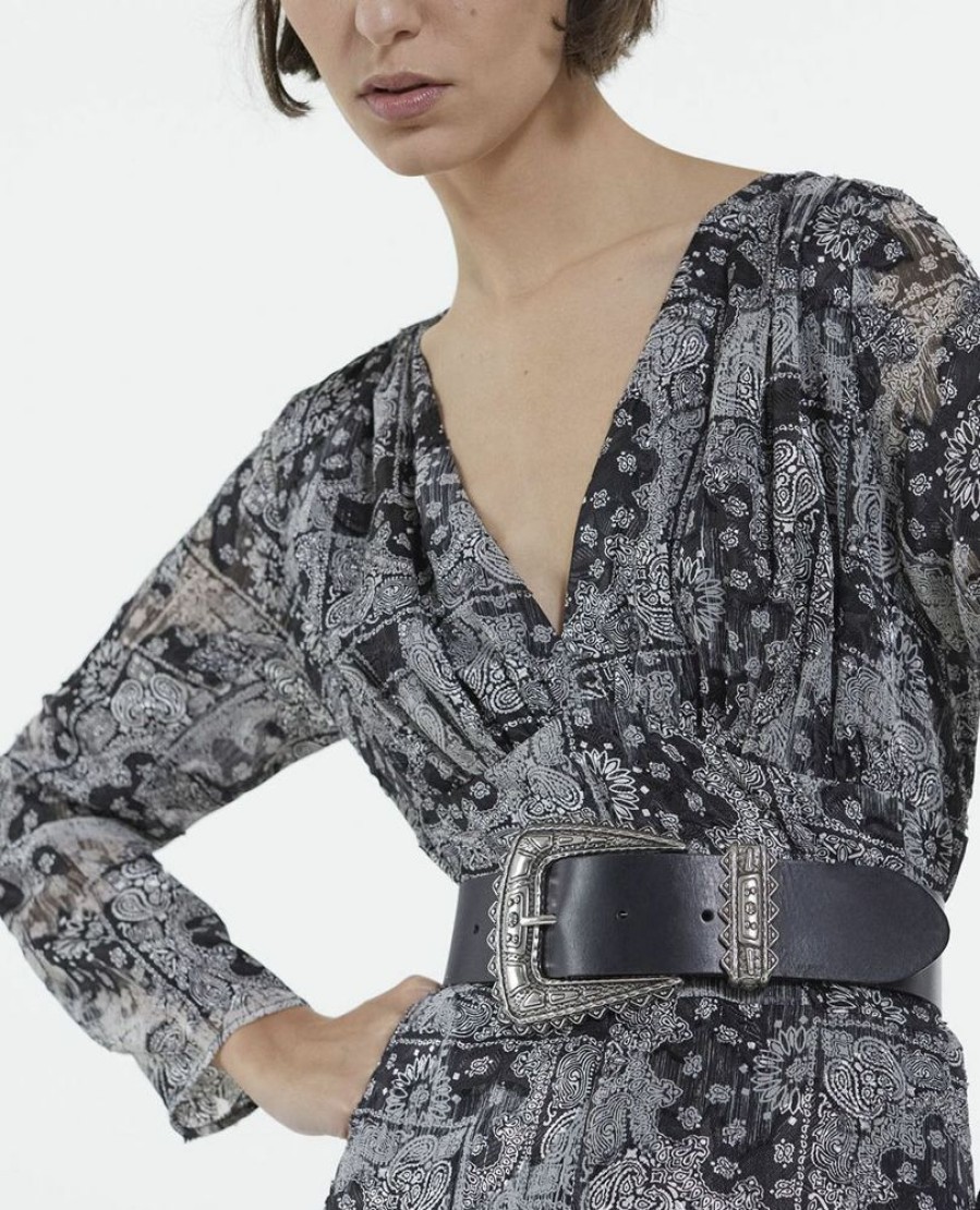 Femme the kooples Ceintures | Ceinture Large En Cuir Avec Boucle Western Noir