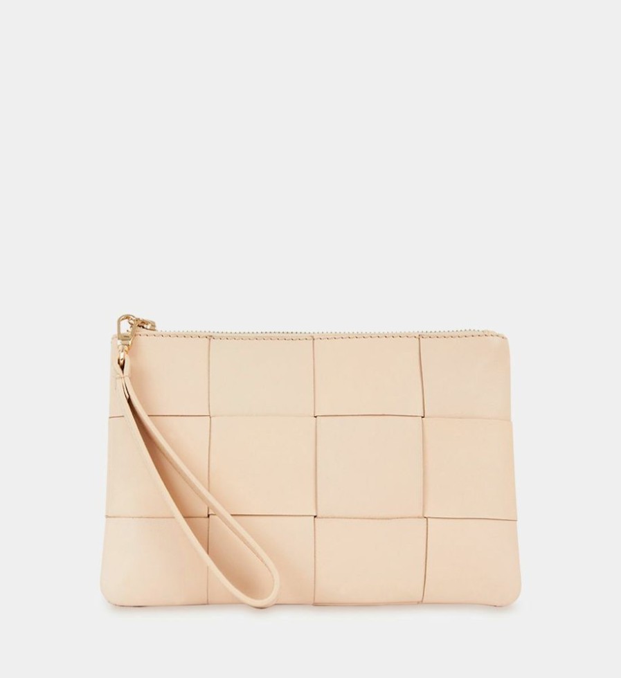 Femme galeries lafayette Pochettes | Pochette Amalia Cuir Tresse - Galeries Lafayette Beige