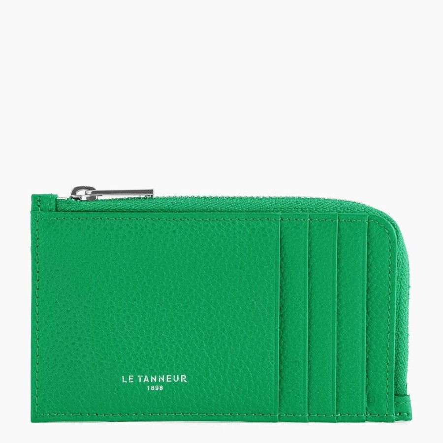 Homme le tanneur Petite Maroquinerie | Porte Cartes Large Zippe Emile En Cuir Graine Vert