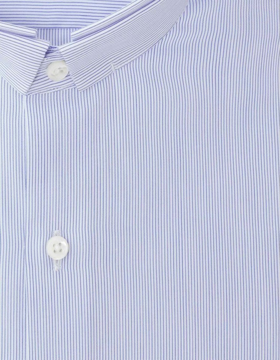 Homme figaret Chemises | Chemise Ajustee En Popeline Rayee Marine Bleu